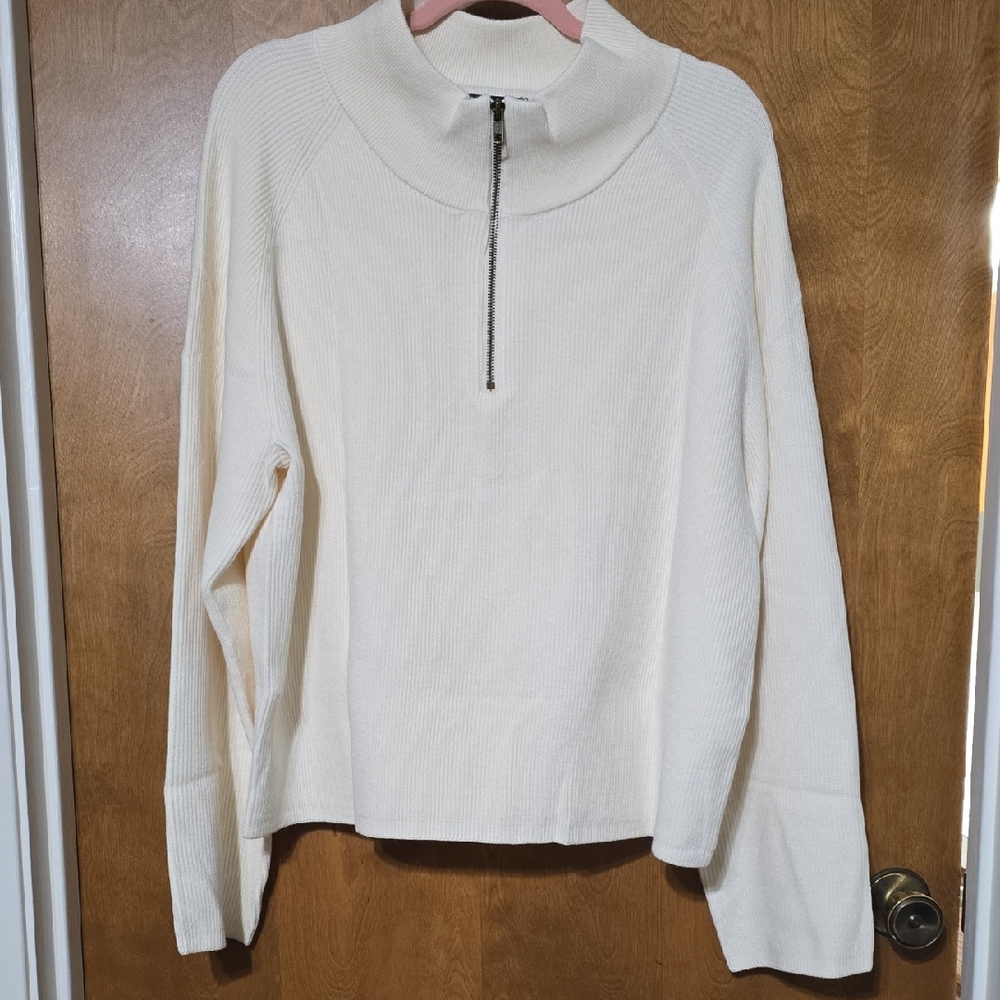 Zanzea Cream Turtleneck Sweater with Half-Zip